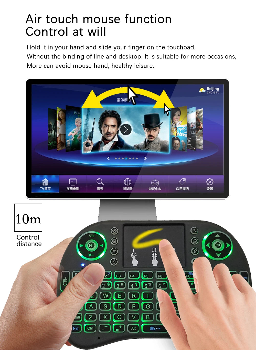 Mini Wireless Keyboard with Touchpad & 7-Color Backlight
