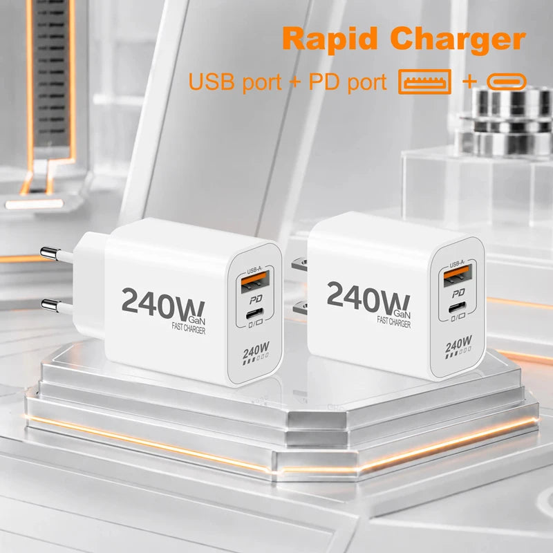 Lenovo 240W GaN PD USB C Charger For iPhone 17 16 15 14 13 12 Pro Max Phone QC 3.0 PD 3.0 USB Type C Fast Charging for Xiaomi