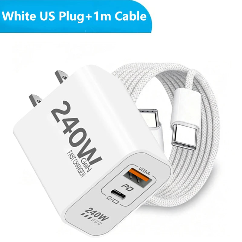 Lenovo 240W GaN PD USB C Charger For iPhone 17 16 15 14 13 12 Pro Max Phone QC 3.0 PD 3.0 USB Type C Fast Charging for Xiaomi
