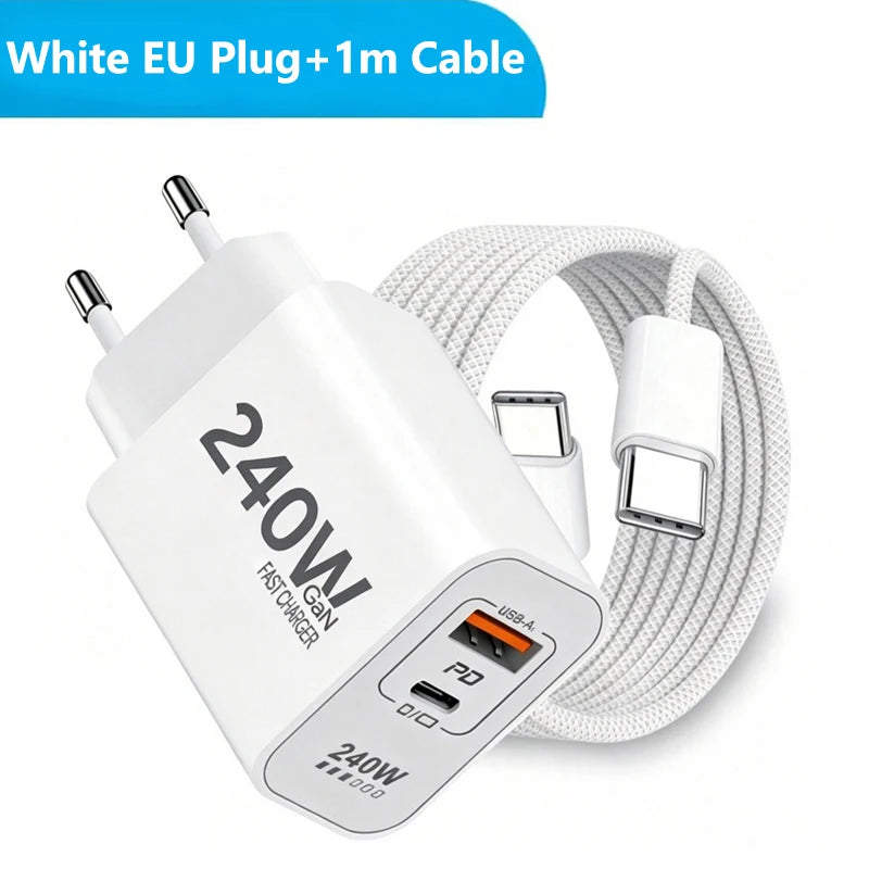 Lenovo 240W GaN PD USB C Charger For iPhone 17 16 15 14 13 12 Pro Max Phone QC 3.0 PD 3.0 USB Type C Fast Charging for Xiaomi