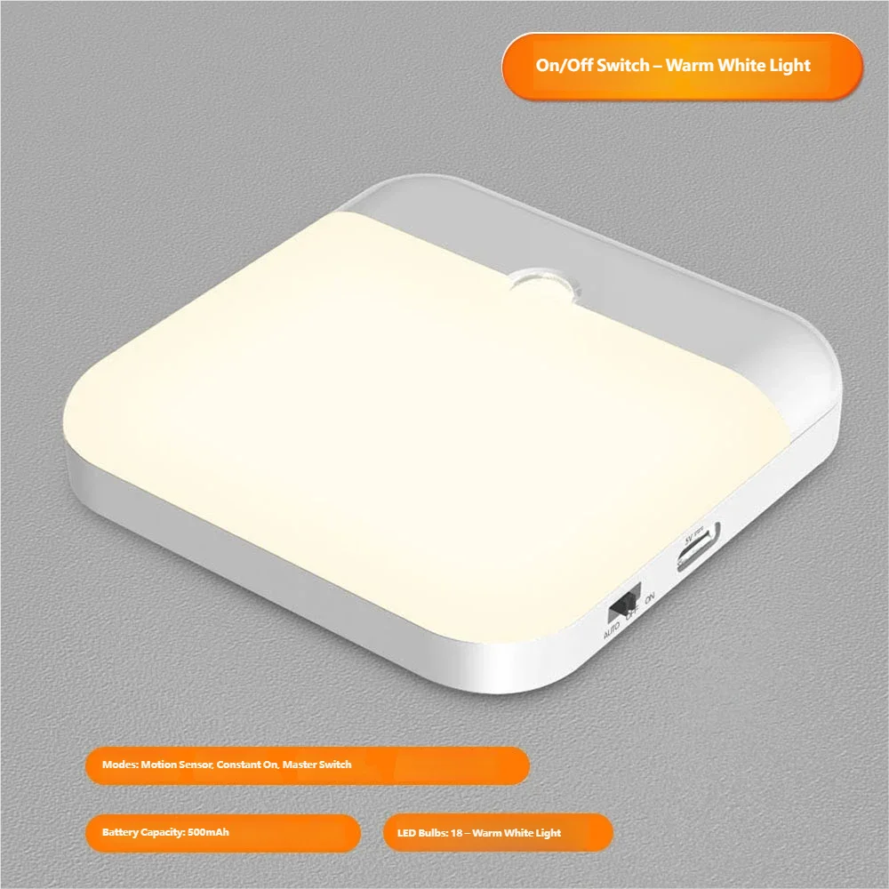 Motion Sensor Light USB Rechargeable Night Light LED Lamp for Kitchen Bedroom Stairs Hallway Cabinet Closet Wardrobe Nightlight
