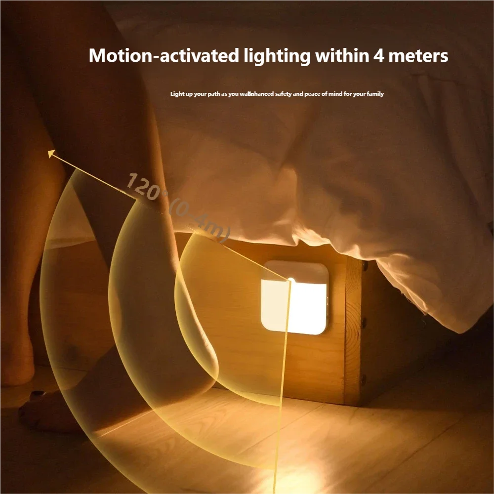 Motion Sensor Light USB Rechargeable Night Light LED Lamp for Kitchen Bedroom Stairs Hallway Cabinet Closet Wardrobe Nightlight