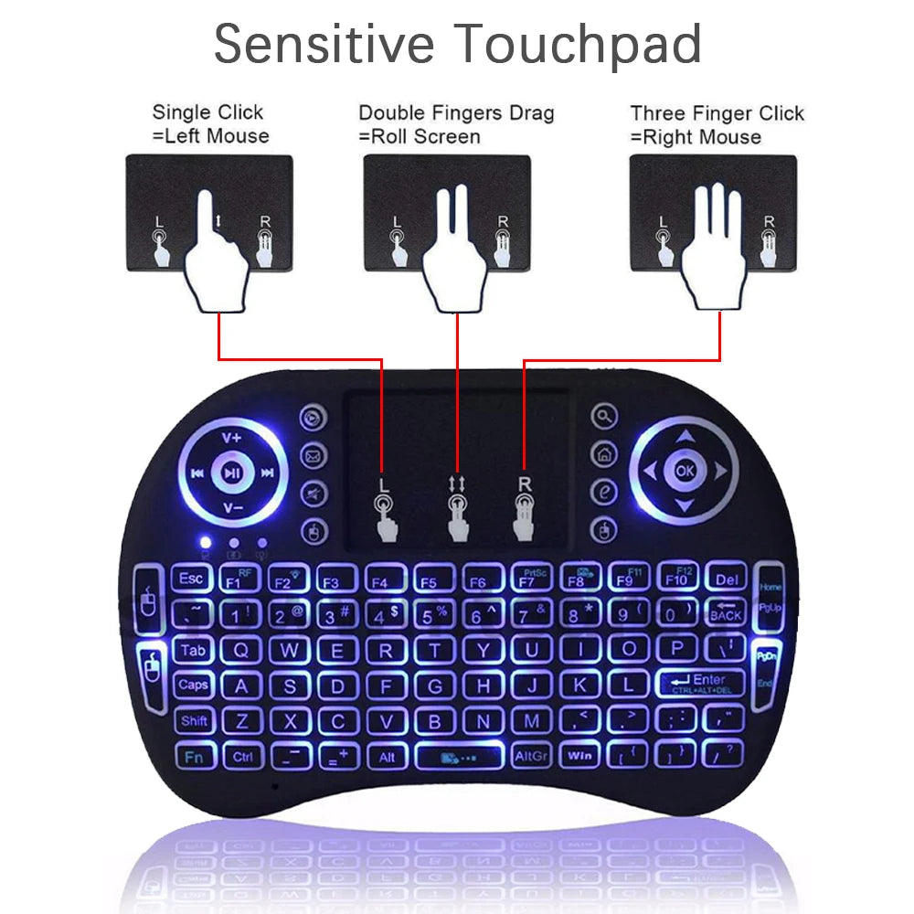 Mini Wireless Keyboard with Touchpad & 7-Color Backlight