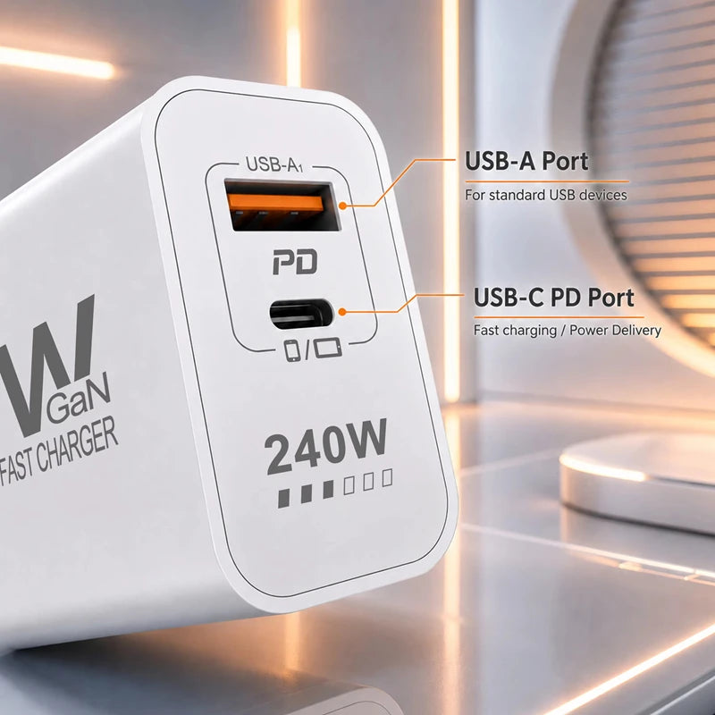 Lenovo 240W GaN PD USB C Charger For iPhone 17 16 15 14 13 12 Pro Max Phone QC 3.0 PD 3.0 USB Type C Fast Charging for Xiaomi