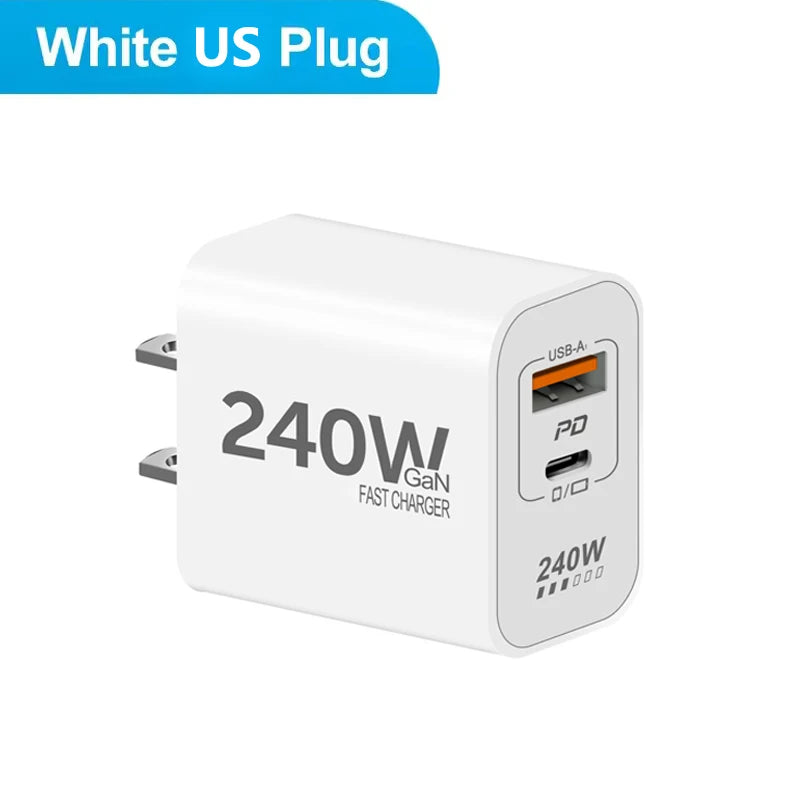 Lenovo 240W GaN PD USB C Charger For iPhone 17 16 15 14 13 12 Pro Max Phone QC 3.0 PD 3.0 USB Type C Fast Charging for Xiaomi