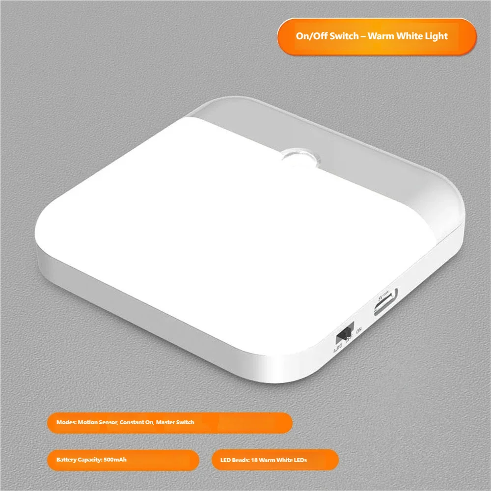 Motion Sensor Light USB Rechargeable Night Light LED Lamp for Kitchen Bedroom Stairs Hallway Cabinet Closet Wardrobe Nightlight
