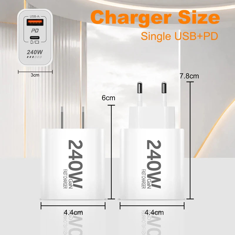 Lenovo 240W GaN PD USB C Charger For iPhone 17 16 15 14 13 12 Pro Max Phone QC 3.0 PD 3.0 USB Type C Fast Charging for Xiaomi