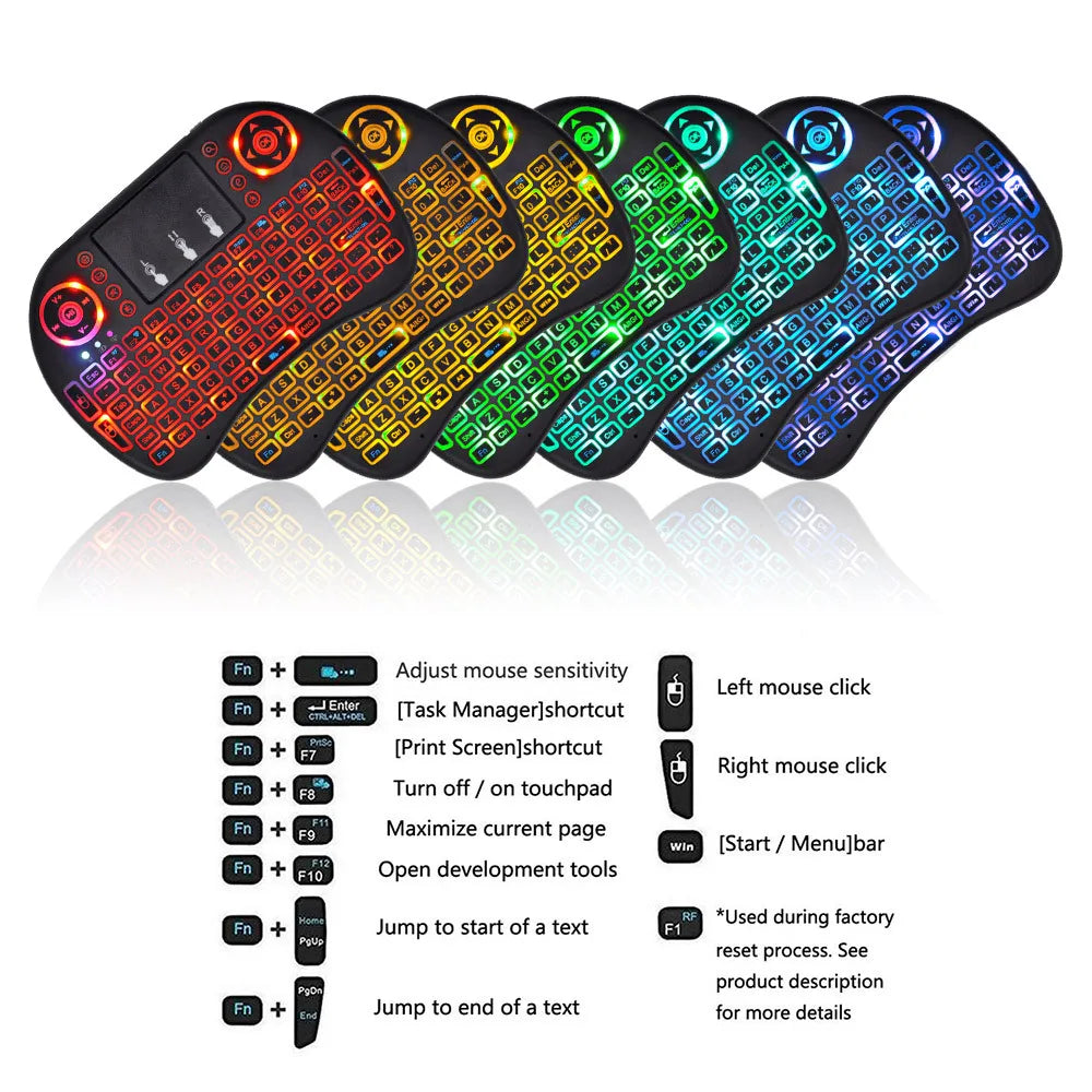 Mini Wireless Keyboard with Touchpad & 7-Color Backlight